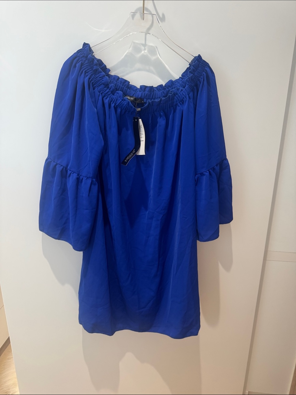 Zanzea Off-Shoulder Ruffle Sleeve Tunic - Blue